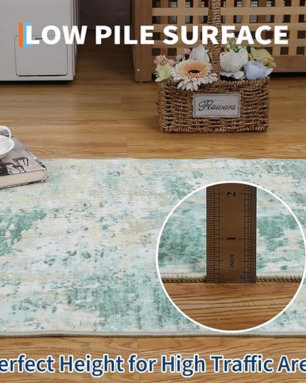 Modern Abstract 2x7 Runner Rug Washable Non Slip Stain Resistant Rug for Hallway Kitchen Bedroom Non Shedding Low Pile Indoor Floor Cover,Green