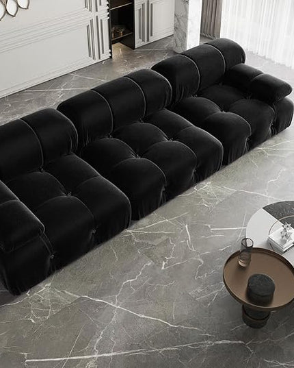 JACH Black Modular Sectional Sofa, 104" Minimalist Mid-Century Velvet Sofas, Comfy Deep Seat Convertible Sofa, Sectional Couch for Living Room, Apartment