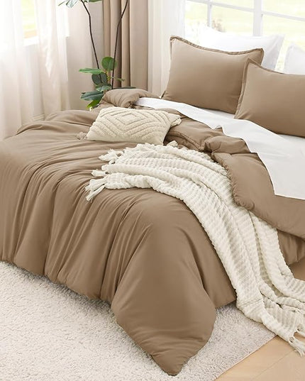 Litanika Taupe Tan Twin/Twin XL Comforter Set, 2 Pieces Solid Bedding Comforter Set, All Season Fluffy Bed Set (66x90In Comforter & 1 Pillowcase)
