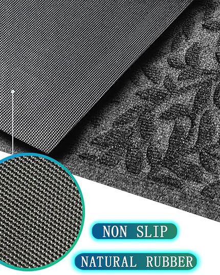 Bulijojo Sturdy Front Entrance Doormats,Durable Heavy Duty Welcome Mat,Thick Absorbent Natural Rubber Non Slip Mat,Easy Clean Entryway Mat Leaves Grey, 47" x 32"