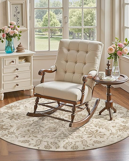 jinchan Torino Classic Floral Round Rug 5ft, Vintage-Inspired Neutral Design 5’Circle Rug, Machine Washable Ultra-Thin Low-Pile Non-Slip Indoor Carpet for Bedroom Living Room Entryway Taupe