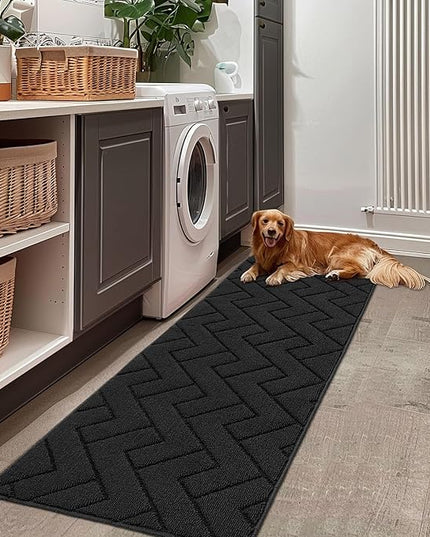 hicorfe Indoor Doormat,Front Back Door Mat Rubber Backing Non Slip Door Mats 24"x71" Absorbent Resist Dirt Entrance Doormat Inside Floor Mats for Entryway Washable Low-Profile(Charcoal)