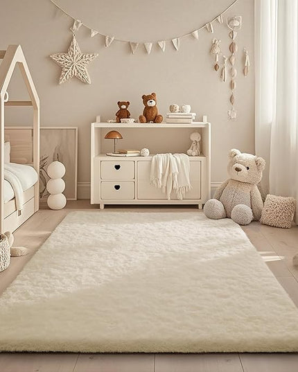 Ophanie Area Rugs for Bedroom, Christmas Upgrade Non-Slip Ivory Fluffy Soft Shag Living Room Carpet, Indoor Floor 4x6 Fuzzy Shaggy Living Room Plush Nursery Rug for Kids Home Dorm Decor Aesthetic
