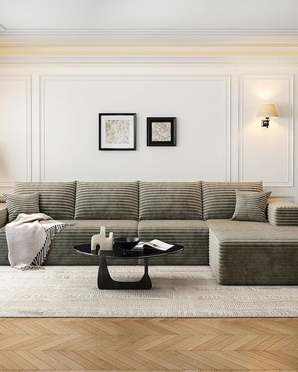 135.4" Cloud Modular Sectional Sofa Couch with L-Shape Chaise,Modern Minimalist Upholstered Couches for Living Room Bedroom,Deep Seat Corner Couch，No Assembly Required (Camel,Right Facing Chaise)