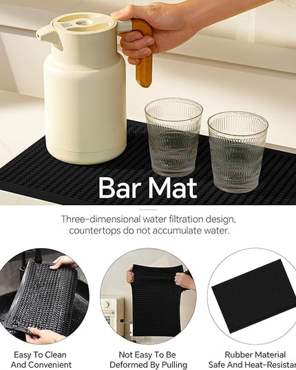 2 Pack Bar Mat, Home Bar Tool Drying Mats, Bar Accessories for The Home Bar Set 18''x12''（Black） for Bars, Outdoor Camping, Bar for Home