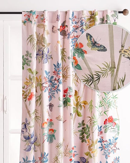 Maison d' Hermine Curtains for Living Room 100% Cotton 124 inch Length One Panel Light Filtering Curtains for Bedroom Windows with Rod and Loop Pockets Drapes (Canne Pale Pink, 50" W x 124" L)