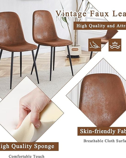 FURNITO 5 Piece Dining Table Set for 4, 55" Wooden Kitchen Table with Upholstered Chairs, Mid Century Modern Rectangular Dining Room Set, Rustic Table and Chairs Set for Kitchen or Living Room