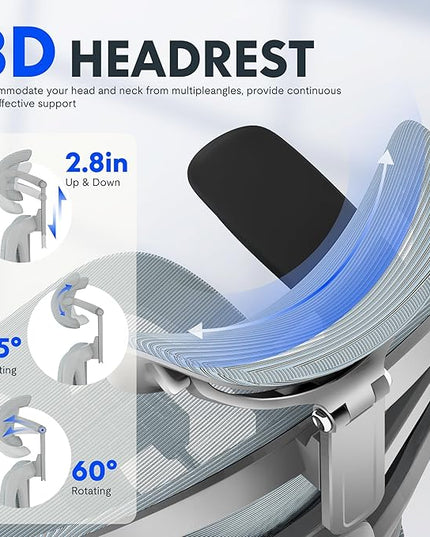 FLEXISPOT ErgoX Premium Ergonomic Office Chair with Footrest- Adjustable 3D Armrests, Dynamic Lumbar Support, Recline & Tilt Function, Mesh Seat, for Home & Office Use,Blue