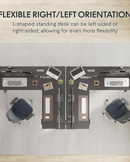 FLEXISPOT 63" L Shaped Standing Desk Electric Corner Table with Monitor Shelf, 4 Storage Drawers, Adjustable Computer Workstation for Home, Office, Game, Studio, Black Top + Black Frame
