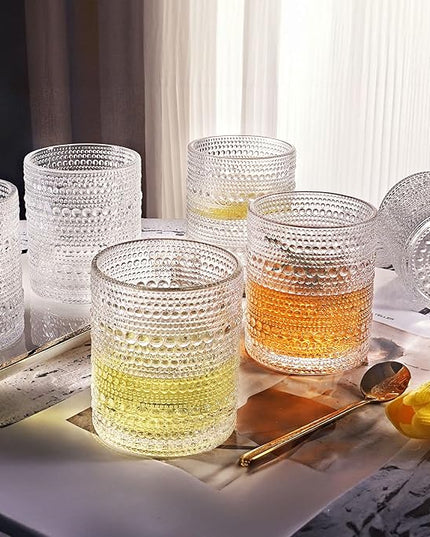 hobnail Drinking Glasses Old Fashion Glass 10oZ rocks glasses Set of 4 glasses Water Juice Cocktail Vintage Glassware Set Gift for Men Women