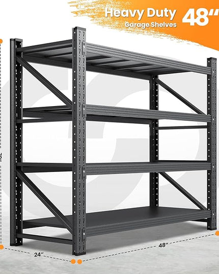 48" W Metal Storage Shelves Heavy Duty, 3000LBS Garage Shelving Units, 4 Tier Tall Metal Shelving, 24" Deep Steel Shelf Rack , Adjustable Utility Standing Shelf for Warehouse/Shop 48"W x 24"D x 70"H