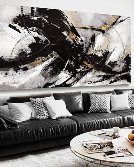 Abstract Wall Art for Living Room Canvas Wall Decor Large Artwork Black And Gold Wall Decorations Black Pictures for Wall 29"x58"