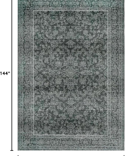 Washable Oriental Area Rug - 9x12 Rugs for Living Room Soft Carpet for Bedroom Waterproof Floral Distressed Indoor Stain Resistant Non-Shedding Floor Carpets (Black Green, 9x12)