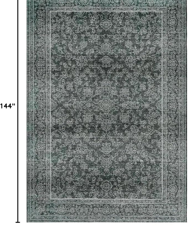 Washable Oriental Area Rug - 9x12 Rugs for Living Room Soft Carpet for Bedroom Waterproof Floral Distressed Indoor Stain Resistant Non-Shedding Floor Carpets (Black Green, 9x12)