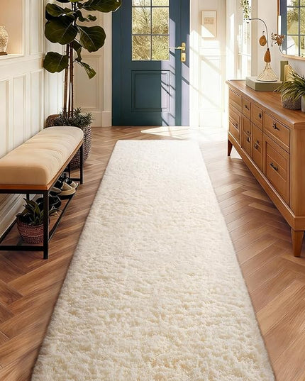 Ophanie 2x10 Runner Rug for Hallway, Upgrade Non-Slip Fluffy Soft Bedside Rugs, Bedroom Living Room Ivory Shaggy Carpet for Kids Girls Boys Dorm Nursery Home Decor Aesthetic