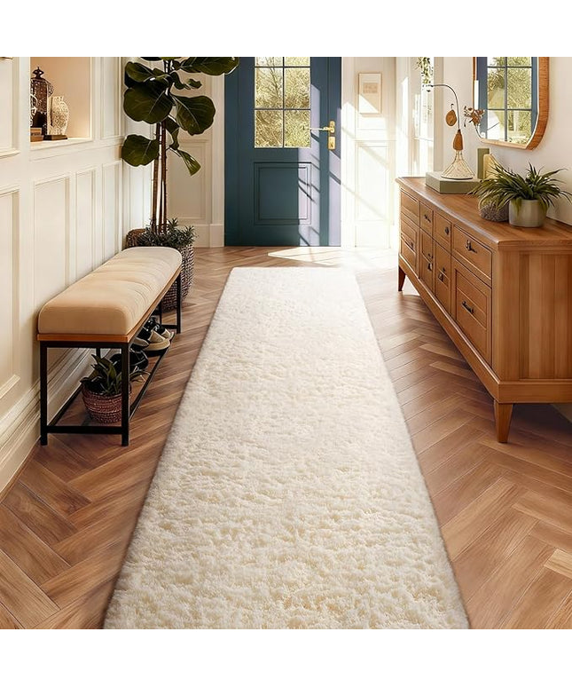 Ophanie 2x10 Runner Rug for Hallway, Upgrade Non-Slip Fluffy Soft Bedside Rugs, Bedroom Living Room Ivory Shaggy Carpet for Kids Girls Boys Dorm Nursery Home Decor Aesthetic