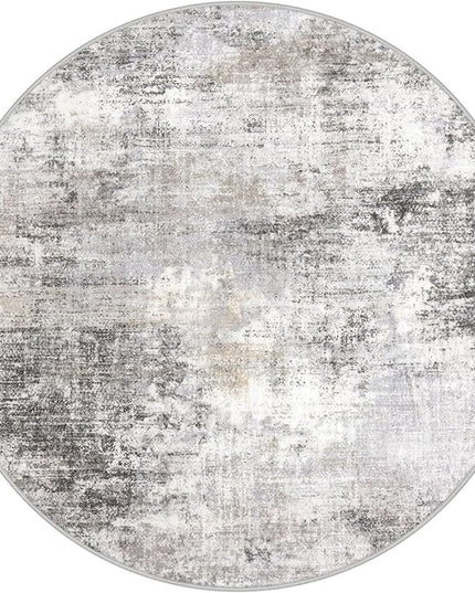 IOHOUZE Round Area Rug 5 Ft Circle Entryway Rugs Round Washable Door Mat Indoor Entrance, Non Slip Circle Front Door Rug, Printed Abstract Faux Wool Floor Carpet for Foyer Porch Sink, Grey Beige