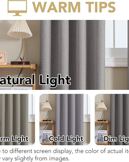 H.VERSAILTEX Linen Curtains 100% Blackout Curtains for Bedroom 63 inch Long Full Light Blocking Nature Linen Blended Window Curtains for Living Room Nickel Grommet (2 Panels, Heathered Dove)