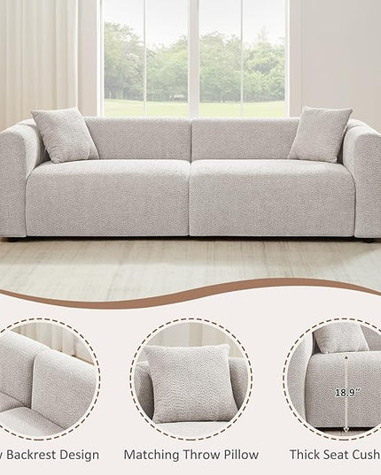 VANOMi 95" Cloud Couch, Comfy Deep Seat Boucle Cloud Sofa, Upholstered 3-Seater Oversized Loveseat Sofa with 2 Pillows, Modern Sofa for Living Room, Bedroom, Office, Apartment (Light Khaki)