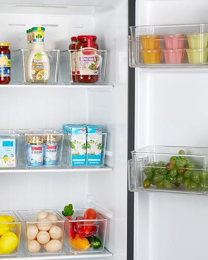 YIHONG Clear Plastic Storage Bins, 4 Pack Small Pantry Organizer Bins with Handle for Kitchen, Freezer,Cabinet,Closet Organization and Storage