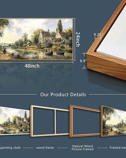 ERQINHUA Wall Art For Living Room Large Canvas Wall Decor For Bedroom Vintage Watercolour Painting Office Decoration Countryside Scenery Home Decor Wall Picture Ready To Hang 24x48 In Wood Framed