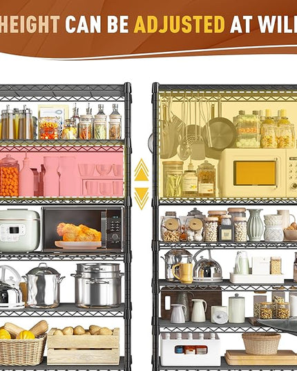 REIBII 71" H Metal Shelves 6 Tier Storage Shelves 1200LBS Adjustable Shelving Units and Wire Shelving Unit Storage Rack Shelf Metal Shelving, 71" H x 29" W x 14" D