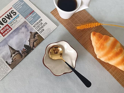 Coffee Spoon Rest for Coffee Bar Accessories, Small Spoon Rest for Coffee Station, Flower Ceramic Tea Spoon Holder for Teaspoon Rest for Tea Spoon, 1 PC (Cracks Deco, Cream White)