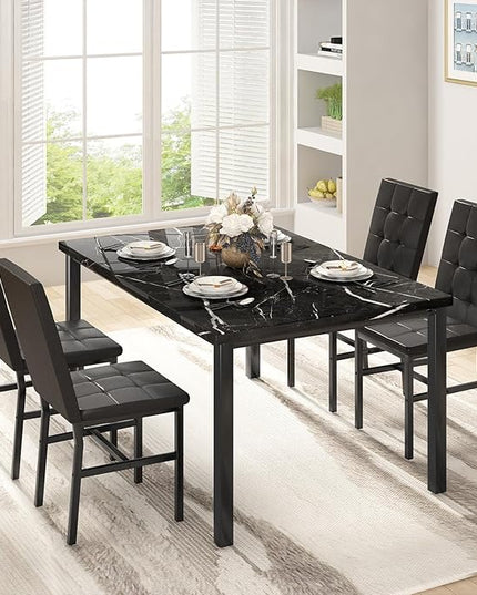 Hooseng Kitchen Table Set 5 Piece Dining Room Table Set Marble Dining Table 4 Chair Dining Table Set for Kitchen Living Room Breakfast Small Spaces (Black)