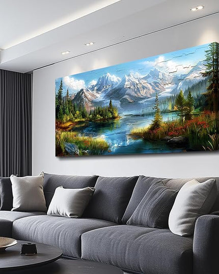 FUHAIHUA Canvas Wall Art For Living Room Large Wall Decor For Office Modern Bedroom Decoration Mountain Rivers Landscape Pictures Farmhouse Painting Artwork Wall Mural Aesthetic Home Decor 30x60 In