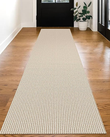 KOZYFLY Long Runners for Hallways 3x12 ft Washable Kitchen Runner Non Slip Rubber Backed Hallway Rugs Cotton Entryway Runner Rug Floor Carpet for Indoor Hall, Backdoor, Kitchen, Ivory/Khaki