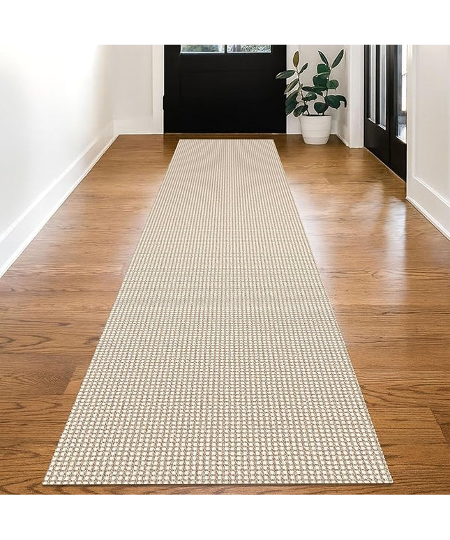 KOZYFLY Long Runners for Hallways 3x12 ft Washable Kitchen Runner Non Slip Rubber Backed Hallway Rugs Cotton Entryway Runner Rug Floor Carpet for Indoor Hall, Backdoor, Kitchen, Ivory/Khaki