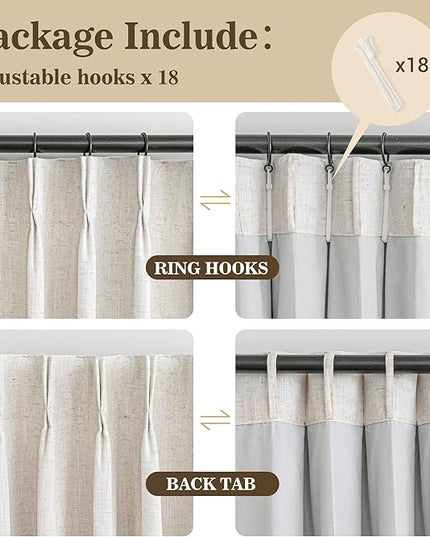 MYSKY HOME Linen Pinch Pleated Blackout Curtains 90 inches Long Linen 100% Room Darkening for Living Room Bedroom Thermal Insulated Light Block Window Drapes Width 40", 2 PCs