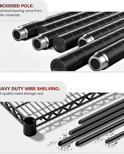 REIBII 55.5''W Heavy Duty Metal Shelves with Wheels - 4PCS Adjustable Garage Storage Rack, 75.6" H X 55.5''W X 24" D