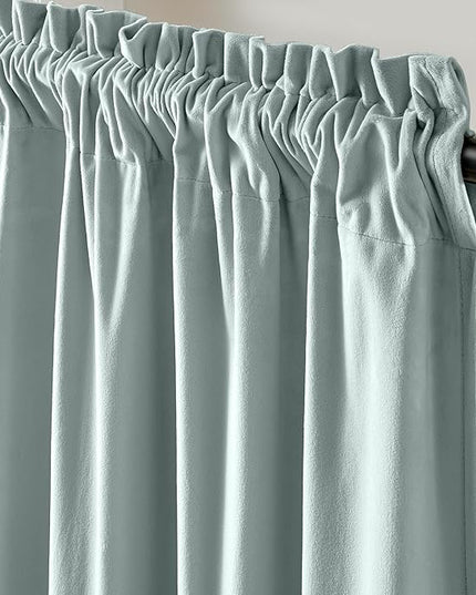 Lazzzy Velvet Blackout Curtains Thermal Insulated Room Window Drapes Super Soft Luxury Curtains for Living Room Bedroom Rod Pocket 2 Panels, Misty Blue, 52" W x 90" L