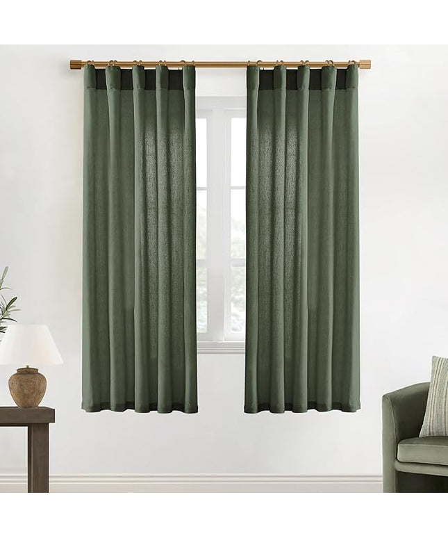 XTMYI 72 Inch Curtains Pleat,Boho Semi Sheer Curtains 72 Inches Long,Window Sheers French Door Curtain Drapes 72 in Length 2 Panel Set for Bathroom Shower Bedroom Living Room,6 FT,Olive Green