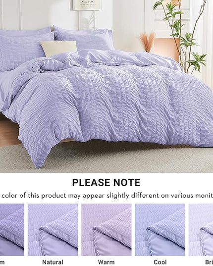 HYMOKEGE Light Purple King Size Comforter Set Seersucker 7 Pieces, All Season Luxury Bed in a Bag for Bedroom, Bedding Set with Comforter, Sheets, Pillowcases & Shams