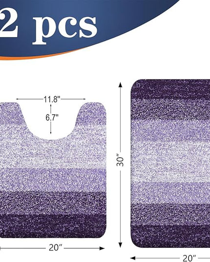 OLANLY Bathroom Rug Set 2 Piece, Soft Absorbent Microfiber Bath Mats and U-Shaped Contour Toilet Rug, Non-Slip, Machine Wash Dry, Plush Shaggy Bath Mats for Bathroom (30"x20"+24"x20", Violet)