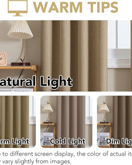H.VERSAILTEX Linen Curtains 100% Blackout Curtains for Bedroom 84 inch Long Full Light Blocking Nature Linen Blended Window Curtains for Living Room Nickel Grommet (2 Panels, Heathered Macchiato)
