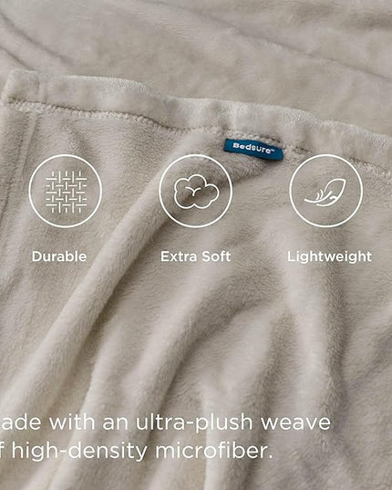 Bedsure GentleSoft Fleece Blankets Twin Size Oxford Tan - 300GSM Lightweight Plush Fuzzy Cozy Soft Blanket for Bed, Sofa, Couch, Travel, Camping, 60x80 inches