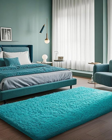 Ophanie Teal Rugs for Bedroom Living Room, Fluffy Fuzzy Furry Carpet, Plush Soft Shaggy Bedside Indoor Floor 4x6 Area Rug for Kids Girls Boys Baby Teen Dorm Nursery Home Decor Aesthetic