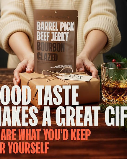 Double Neat Barrel Pick Beef Jerky, Bourbon Glazed, Sweet and Smokey, Gluten-Free, Whiskey-Infused, High-Protein, Healthy Snacks - 2 Ounces Each, Pack of 3
