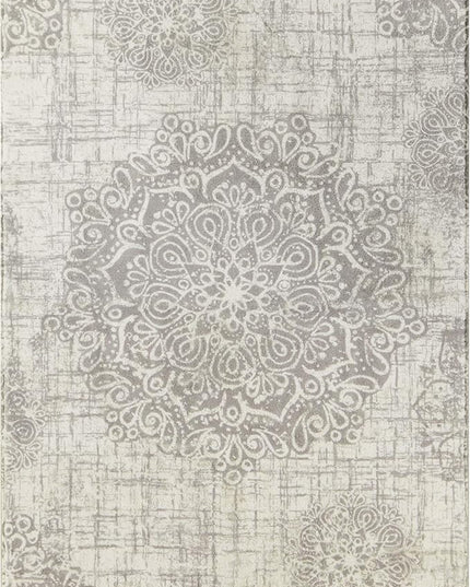 Lahome Vintage Medallion Area Rug - 3x5 Washable Entryway Rug Non Slip Distressed Carpet for Living Room Soft Grey, Throw Floor Carpet for Door Mat Entrance Bedrooms Office