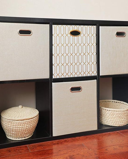 Posprica Storage Cube Basket Bins,13×13 Foldable Storage Boxes for Closet Organizer Shelf Cabinet Bookcase,Thick Fabric Drawer,Set of 4, Beige