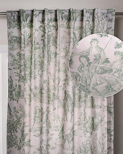 Maison d' Hermine Curtains for living room 100% Cotton 108 inch length One Panel Light Filtering Toile Curtains for Bedroom Windows with rod and loop Pockets (The Miller Antique Green, 50"W x 108"L)