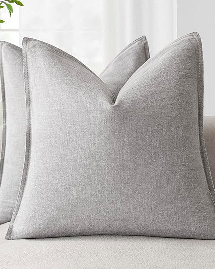 Foindtower Pack of 2, Decorative Linen Soild Throw Pillow Covers Soft Accent Cushion Case Boho Farmhouse Pillowcase for Chair Couch Sofa Bedroom Living Room Home Decor 18 x 18 Inch Light Rustic Gray