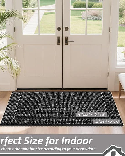 BEQHAUSE Dirt Trapper Door Mat 24" x 60", Non-Slip Washable Doormats Entrance Mat, Dirt Resistant and Absorbent Welcome Mat, Low Profile Floor Mats for Front Back Door and Entryway, Black