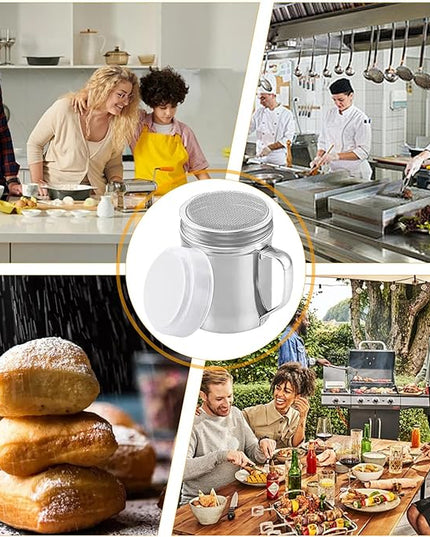 Powder Shaker Stainless Steel | Sturdy Salt Dispenser With Dust-Proof Lid,Container Jar With Handle, Kitchen Utensils & Gadgets For Baking Camping Travel, Companion Table Coffee Sugar Flour