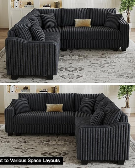 Belffin Convertible Sectional Couch with Chaise Corner Sectional Sofa L Shaped Couch Reversible Corner Upholstered Couches for Living Room Corduroy (Dark Grey, V Shaped)