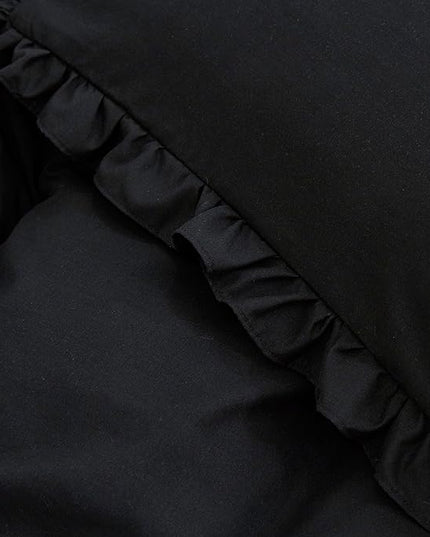 CLOTHKNOW Black Ruffles California King Comforter Set Farmhouse Bedding Comforter Sets Boho Comforter Shabby Chic Comforter with 2 x Pillow Cases