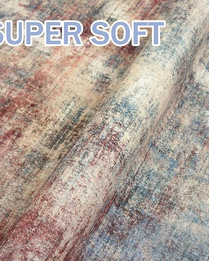 IOHOUZE Abstract Area Rug 3x5 Ft Washable Rugs for Entryway Indoor, Non Slip Kitchen Rug Printed Faux Wool Throw Rugs, Indoor Door Mat for Door Entrance Foyer Living Room, Red/Multi